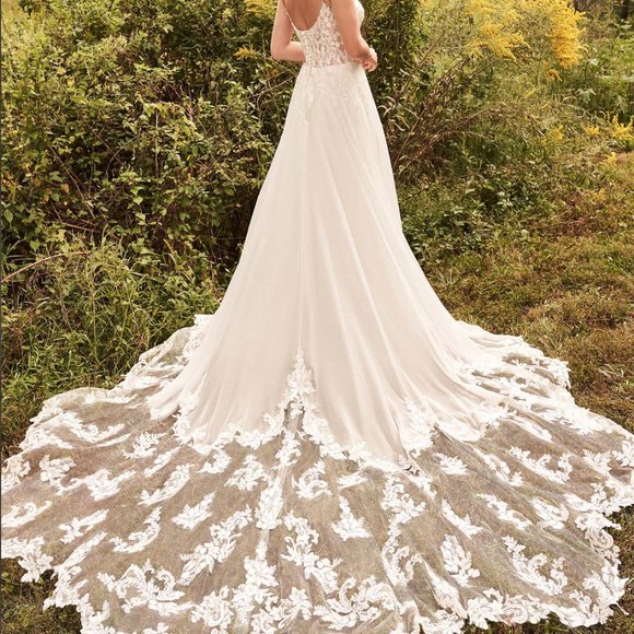 Scoop Neck A-Line Dress with Dramatic Illusion Cutout Train STYLE 66200 - Picture 2 of 6